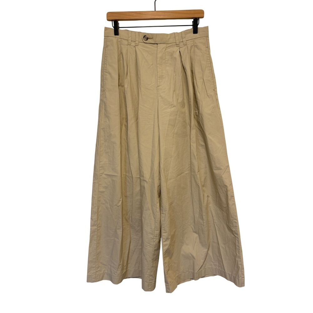 Gap x Doen Khaki Pleated Wide Leg Trousers Tan High Rise Pants Size 6